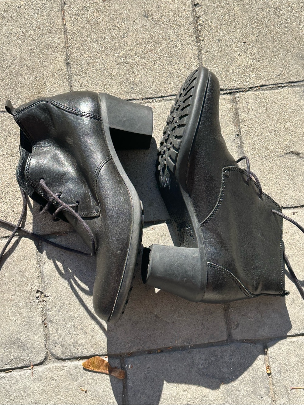 Camper Black Leather Lace-Up Block Heel Ankle Boot Whimsigoth baddie